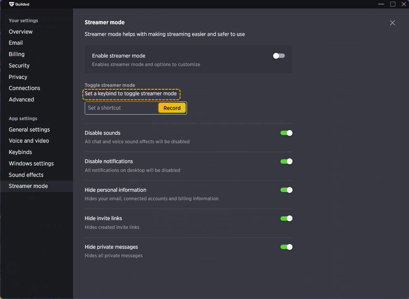 How to enable or disable Streamer Mode in Discord.