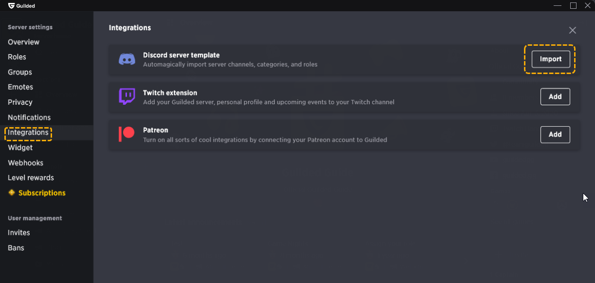 Server Integrations Page – Discord